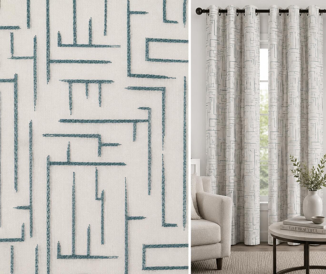 Urban Grid Embroidered Curtain